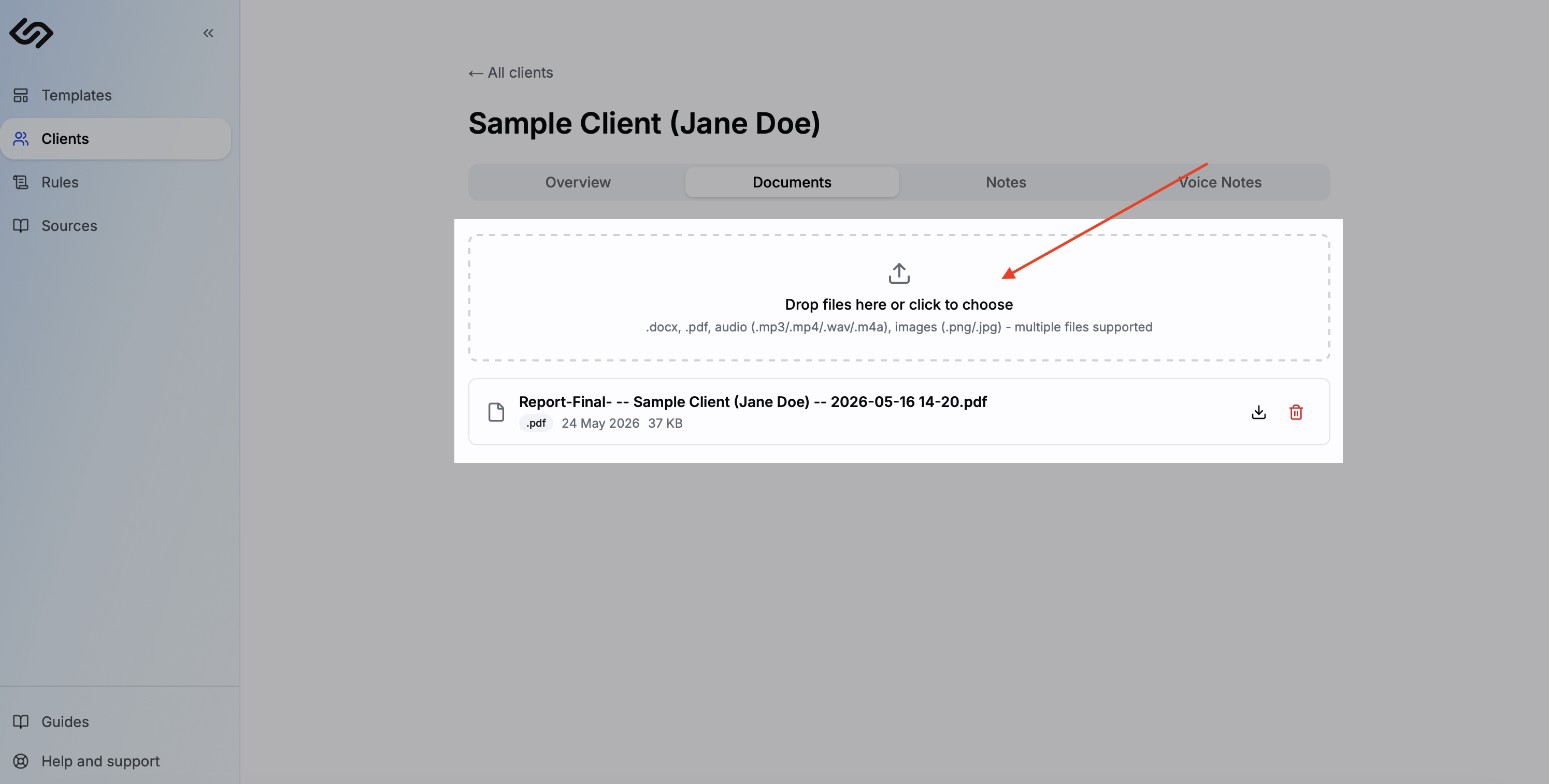 Upload document button and file picker
