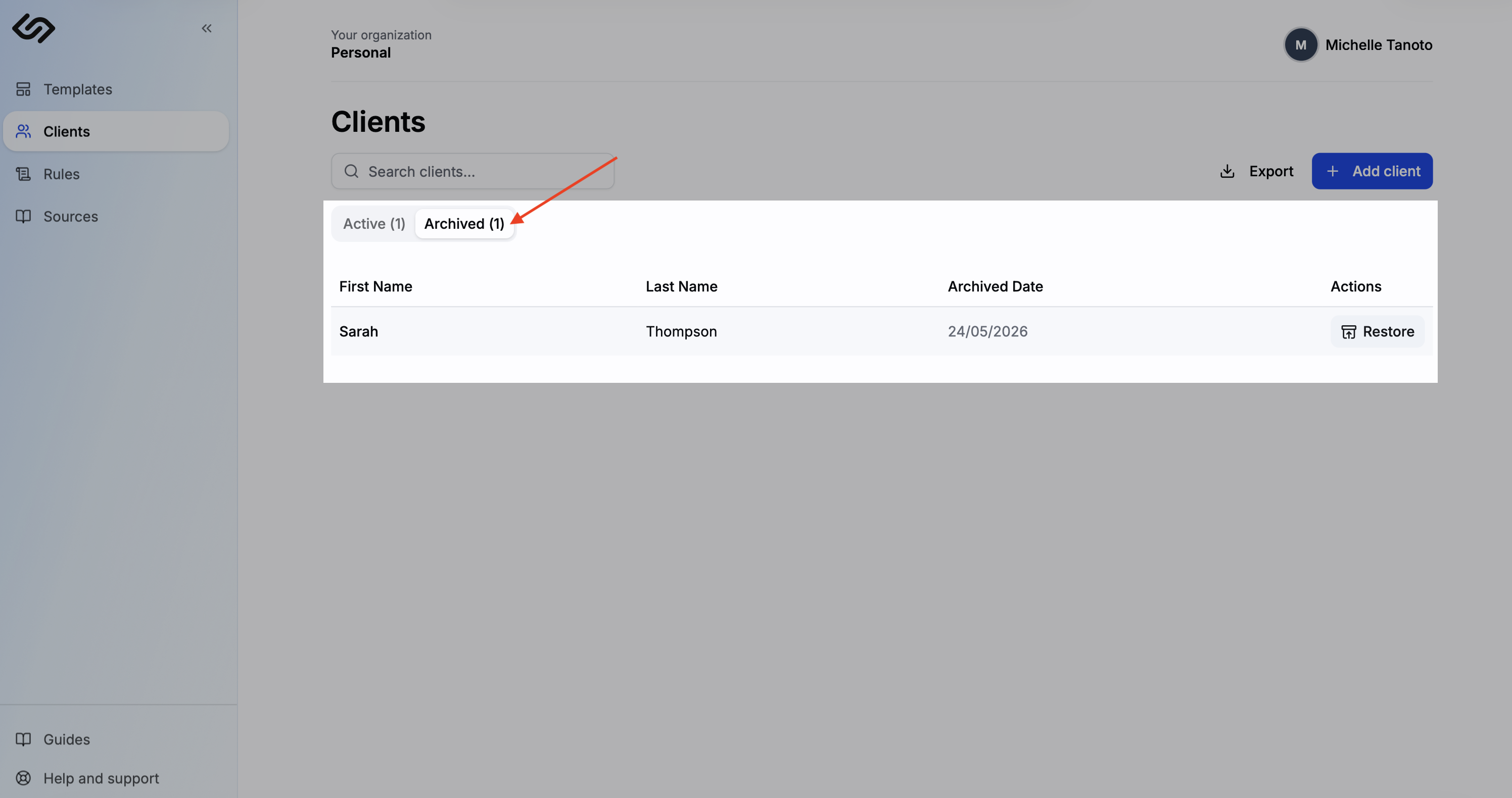 Archived client list